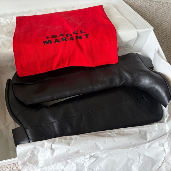 Isabel Marant Denvee Leather Knee High Western Cowboy Boots Black FR 39 US 8-8.5 - Picture 12 of 16
